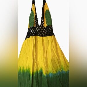 Yellow Black and Green Crochet Halter Dress